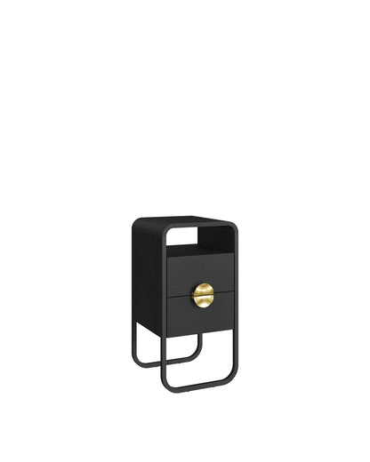 Mesa de Cabeceira com 2 Gavetas 1 Nicho Dunna 30 cm - Preto c/ Dourado