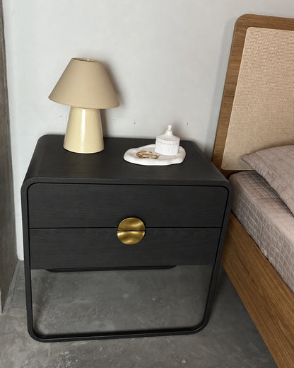 Mesa de Cabeceira com 2 Gavetas Dunna 60 cm - Preto c/ Dourado