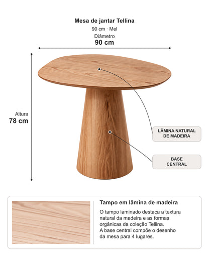 Mesa de Jantar Orgânica Tampo Laminado para 4 Lugares Tellina 90 cm - Mel