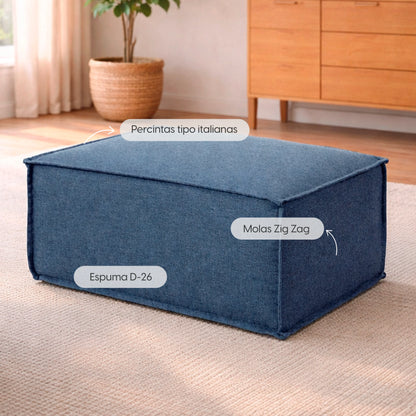 Puff Modular Estofado Freddo 80 cm - Linho Texturizado Azul