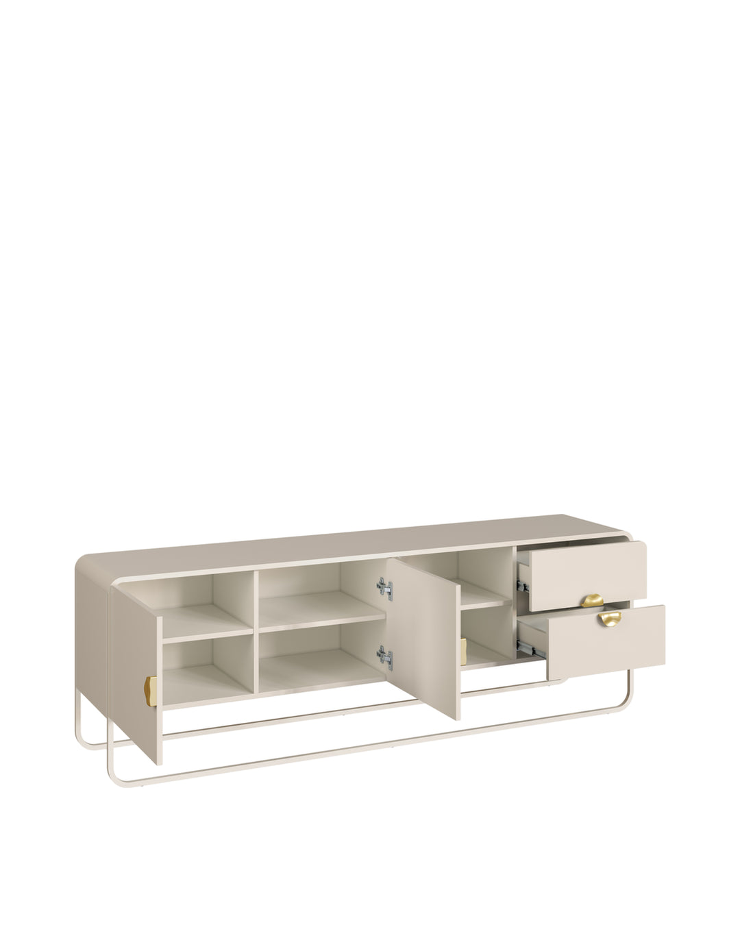 Rack Orgânico 2 Portas 2 Gavetas com Pés em Aço Dunna 180 cm - Off-White Fosco