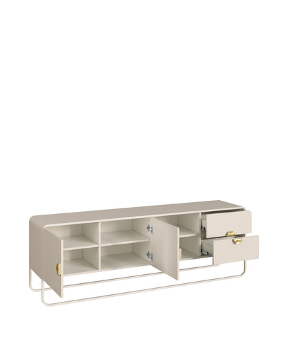Rack Orgânico 2 Portas 2 Gavetas com Pés em Aço Dunna 180 cm - Off-White Fosco