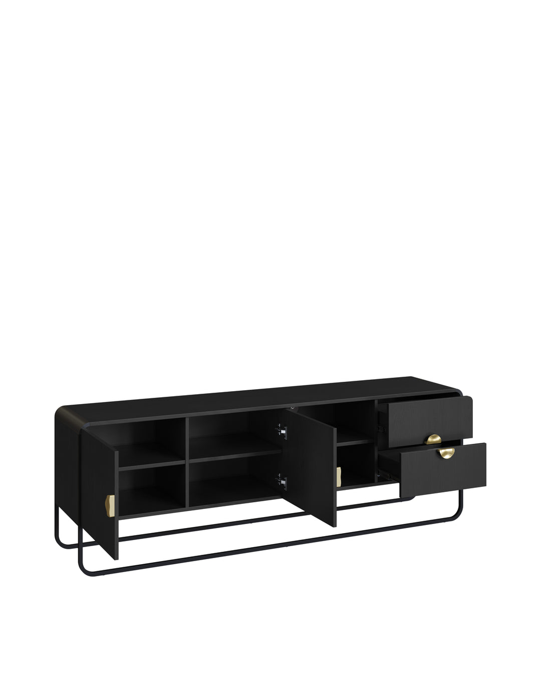 Rack Orgânico 2 Portas 2 Gavetas com Pés em Aço Dunna 180 cm - Preto Fosco