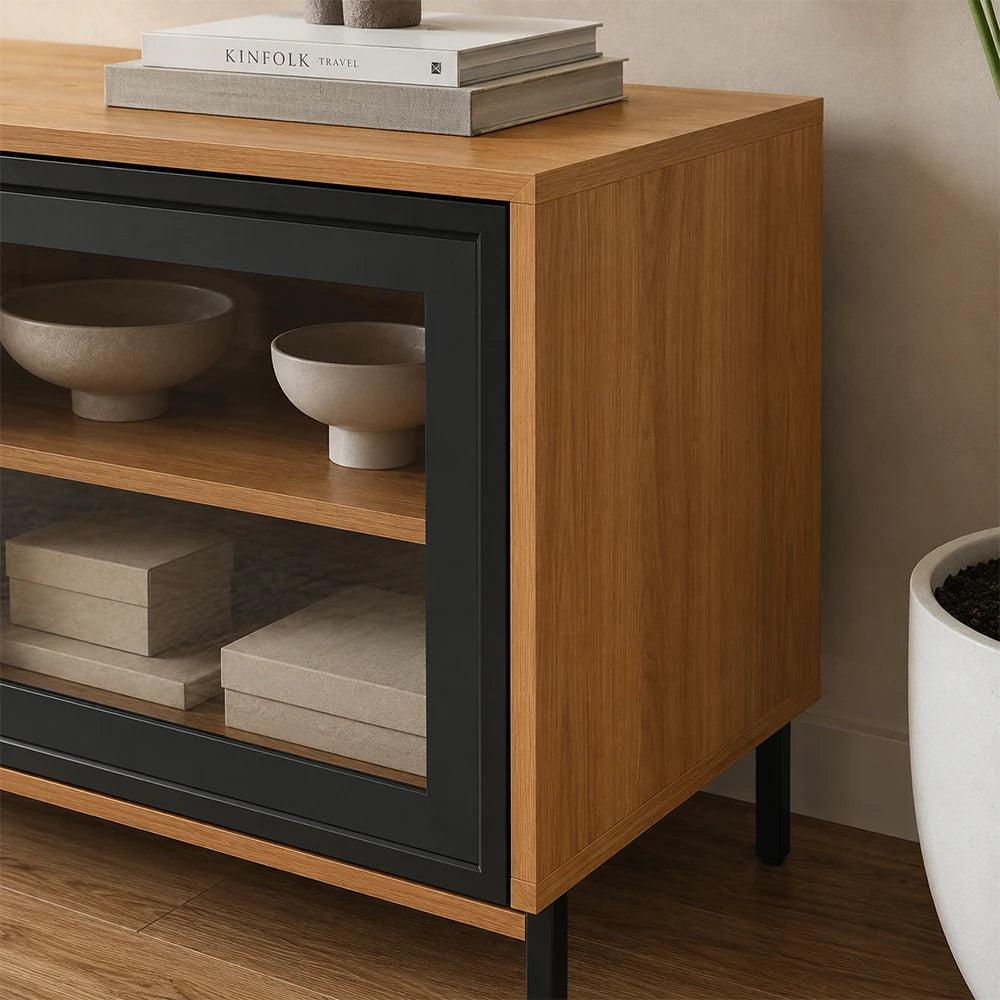 Rack para TV Até 55" 3 Portas com Vidro Vitria 135 cm - Mel c/ Preto