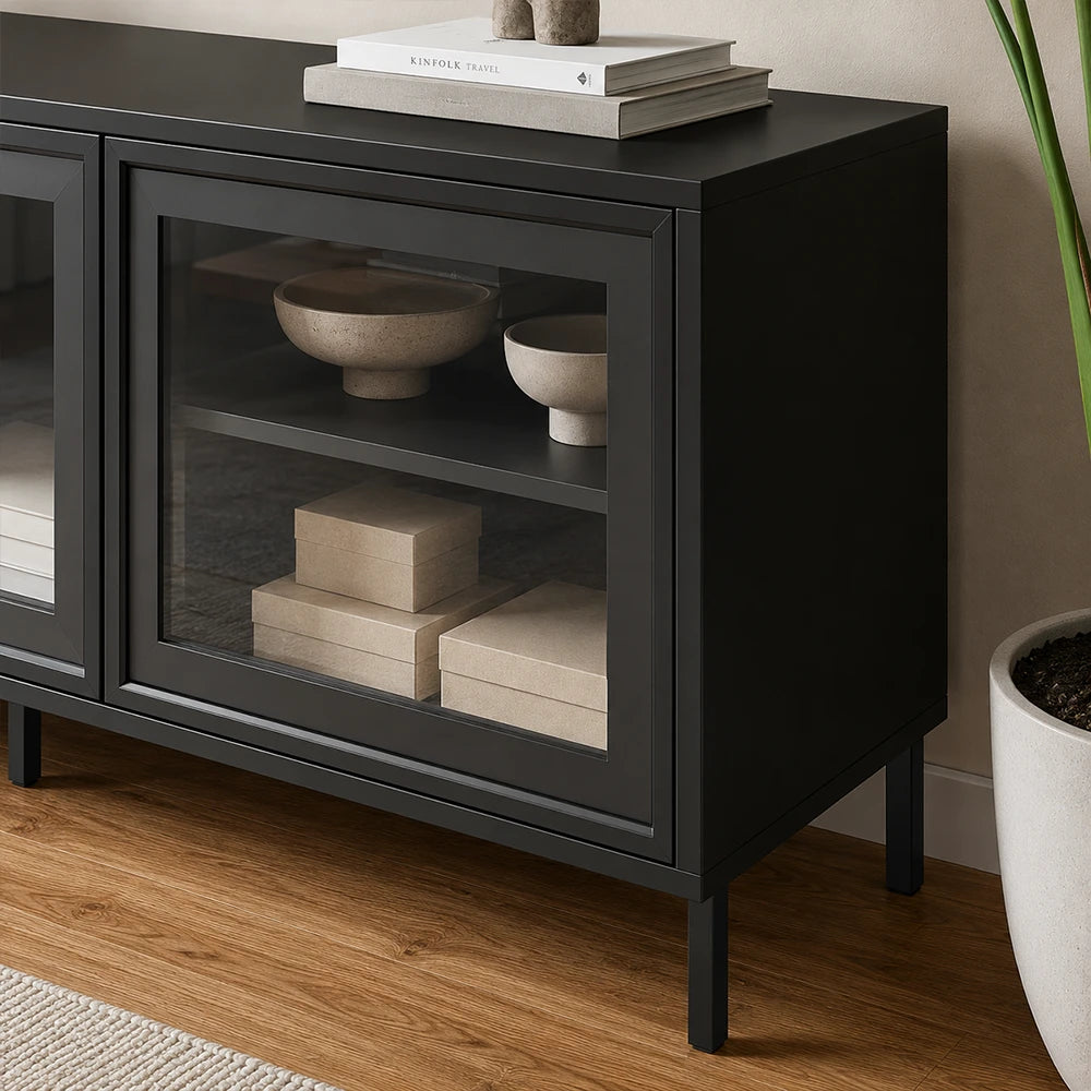Rack para TV Até 55" 3 Portas com Vidro Vitria 135 cm - Preto
