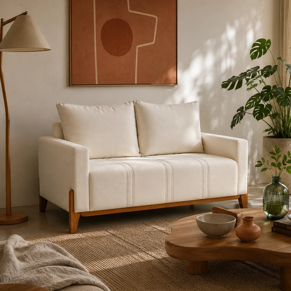 Sofá 2 Lugares Elio 148 cm - Linho Off White c/ Mel