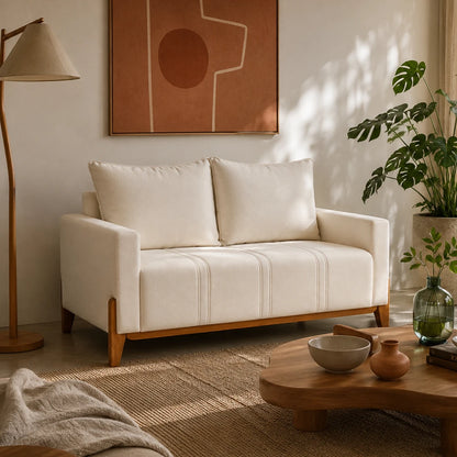 Sofá 2 Lugares Elio 148 cm - Linho Off White c/ Mel