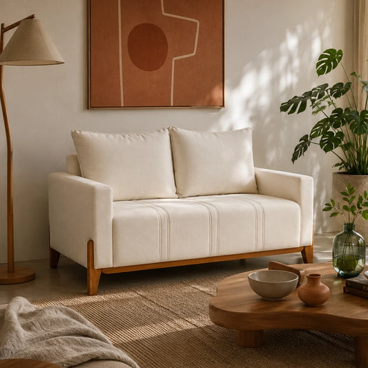 Sofá 2 Lugares Elio 148 cm - Linho Off White c/ Mel
