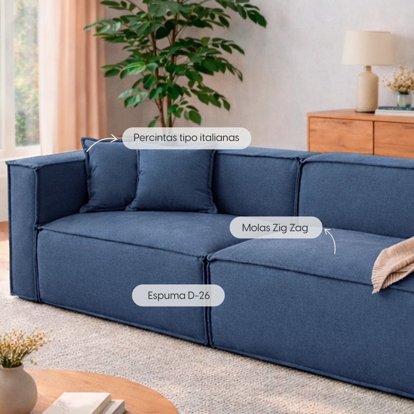 Sofá 4 Lugares Freddo 250 cm - Linho Texturizado Azul