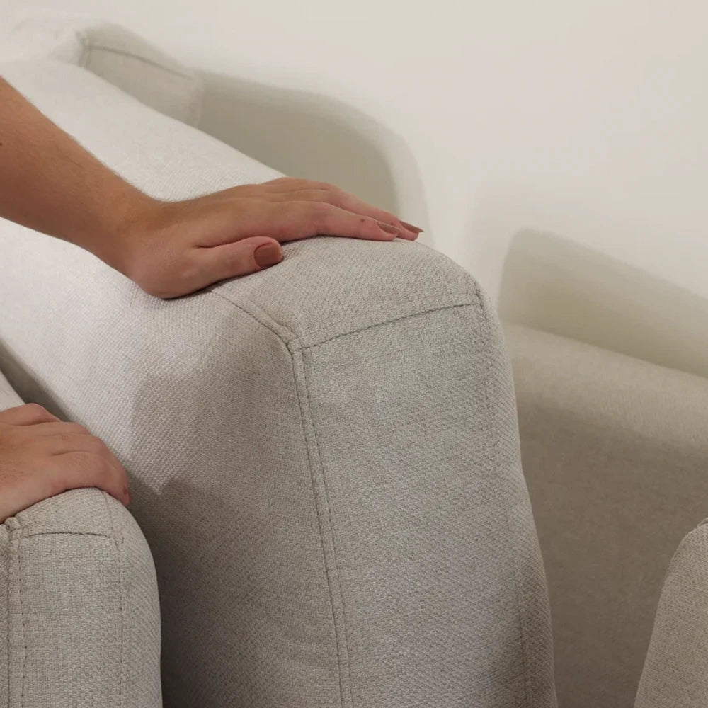 Sofá 6 Lugares com Chaise Lado Esquerdo Mônaco 300 cm - Linho Texturizado Bege c/ Natural