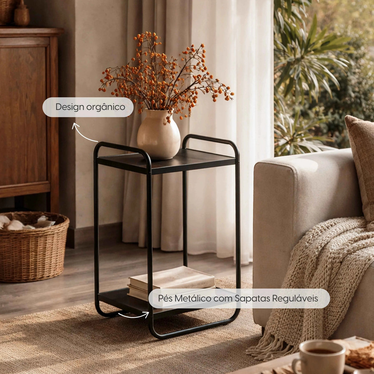 Mesa Lateral Retangular Dunna 33 cm - Preto