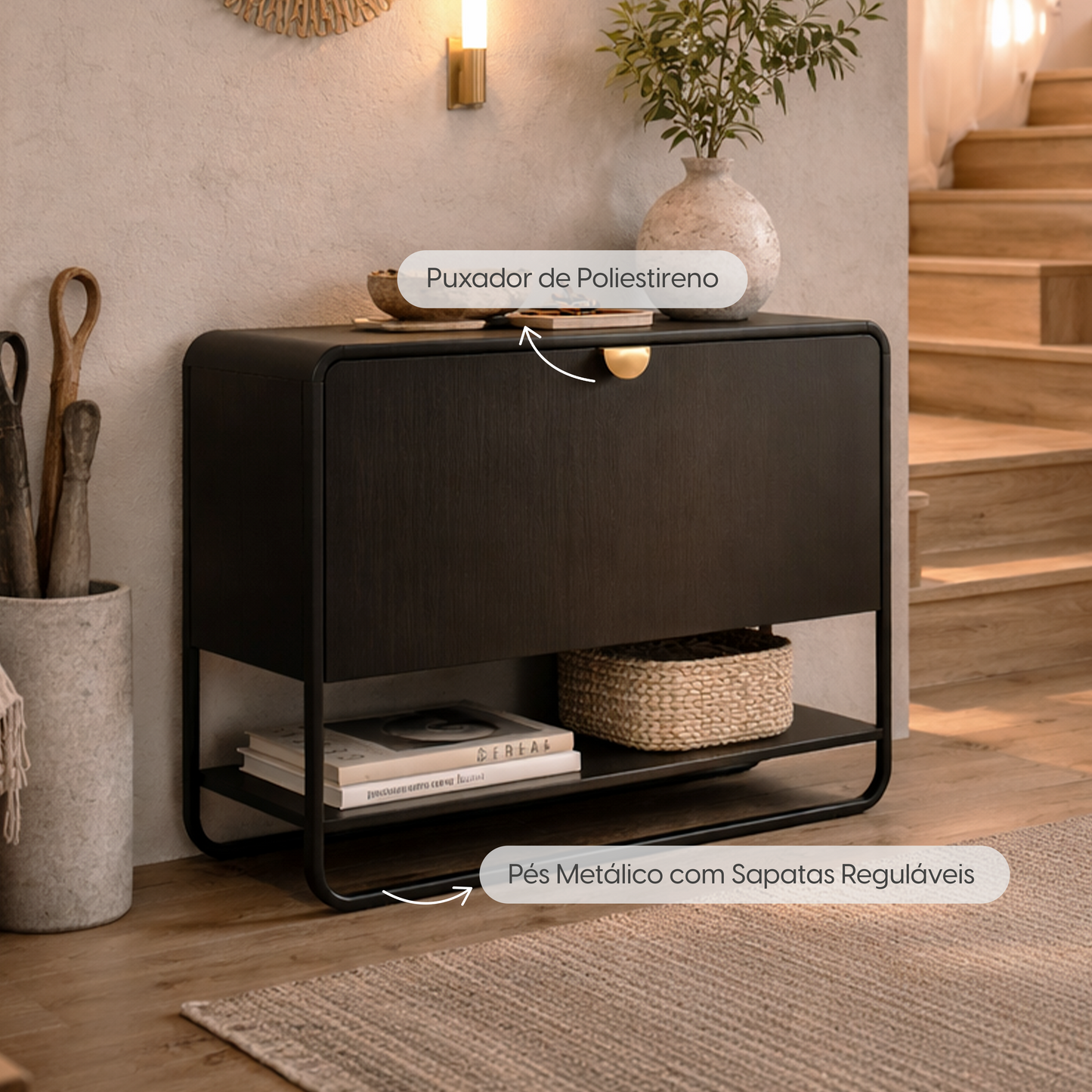 Sapateira com 1 Porta Dunna 93 cm - Preto c/ Dourado
