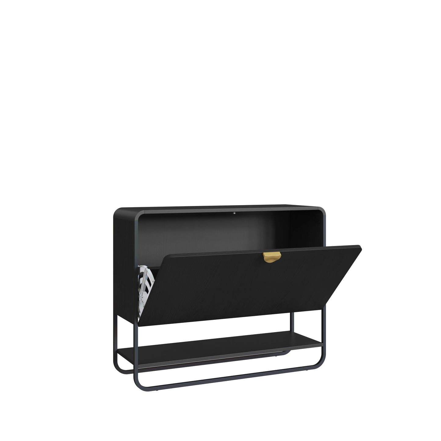Conjunto Sapateira 1 Porta com Prateleira 3 Guanchos Dunna - Preto c/ Dourado
