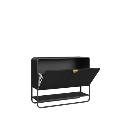 Conjunto Sapateira 1 Porta com Prateleira 3 Guanchos Dunna - Preto c/ Dourado