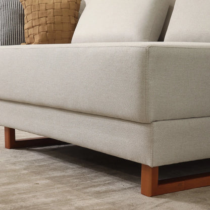 Sofá 6 Lugares com Chaise Lado Esquerdo Mônaco 300 cm - Linho Texturizado Bege c/ Natural