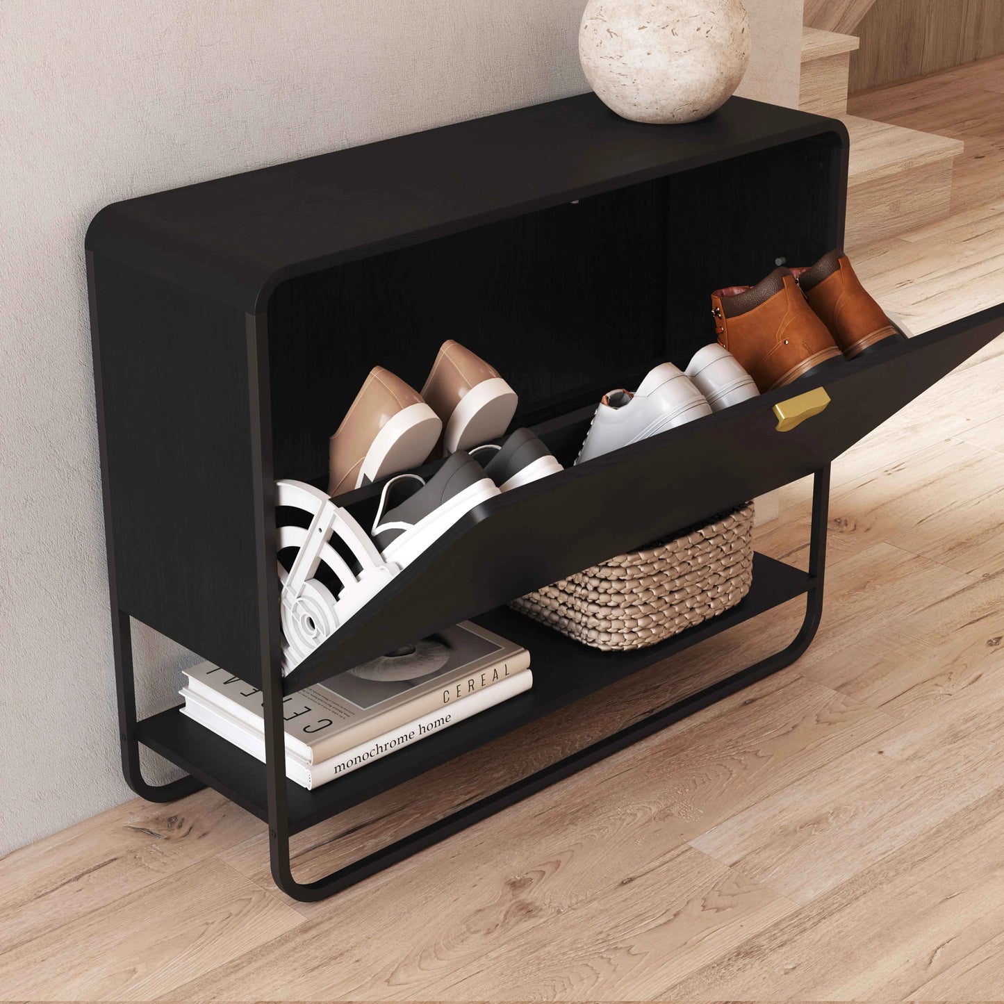Sapateira com 1 Porta Dunna 93 cm - Preto c/ Dourado