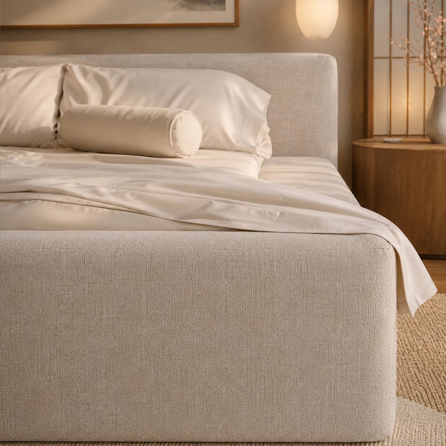 Cama Estofada Queen com Cabeceira Nora - Linho Off White
