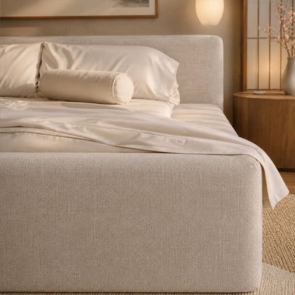 Cama Estofada Queen com Cabeceira Nora - Linho Off White