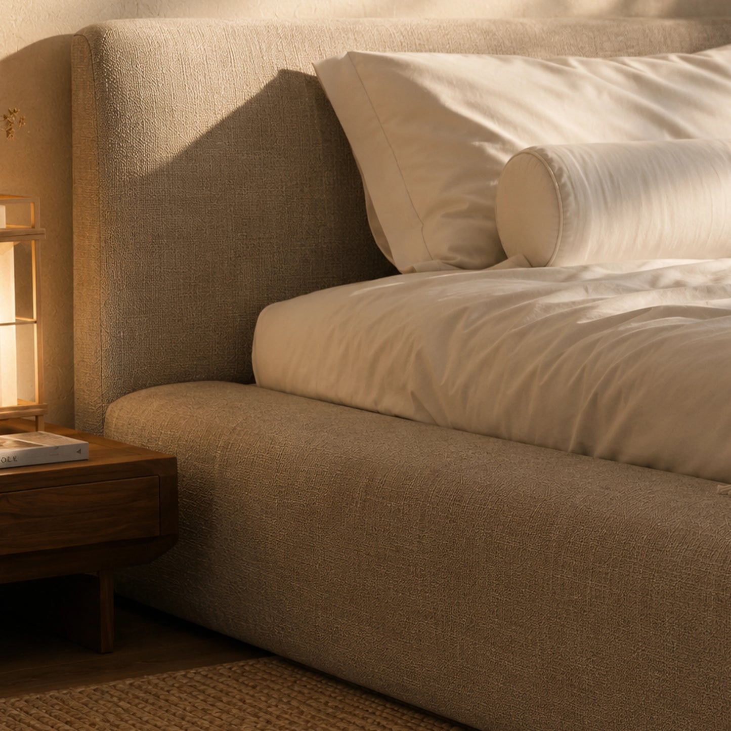 Cama Estofada de Solteiro com Cabeceira Nora - Linho Fendi