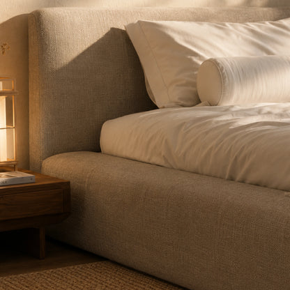 Cama Estofada de Solteiro com Cabeceira Nora - Linho Fendi