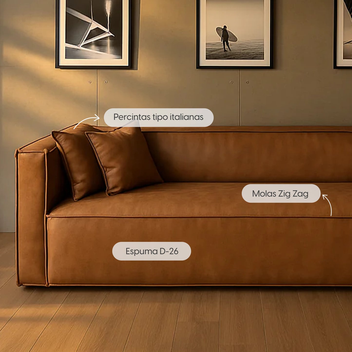 Sofá 3 Lugares Freddo 205 cm - PU Caramelo