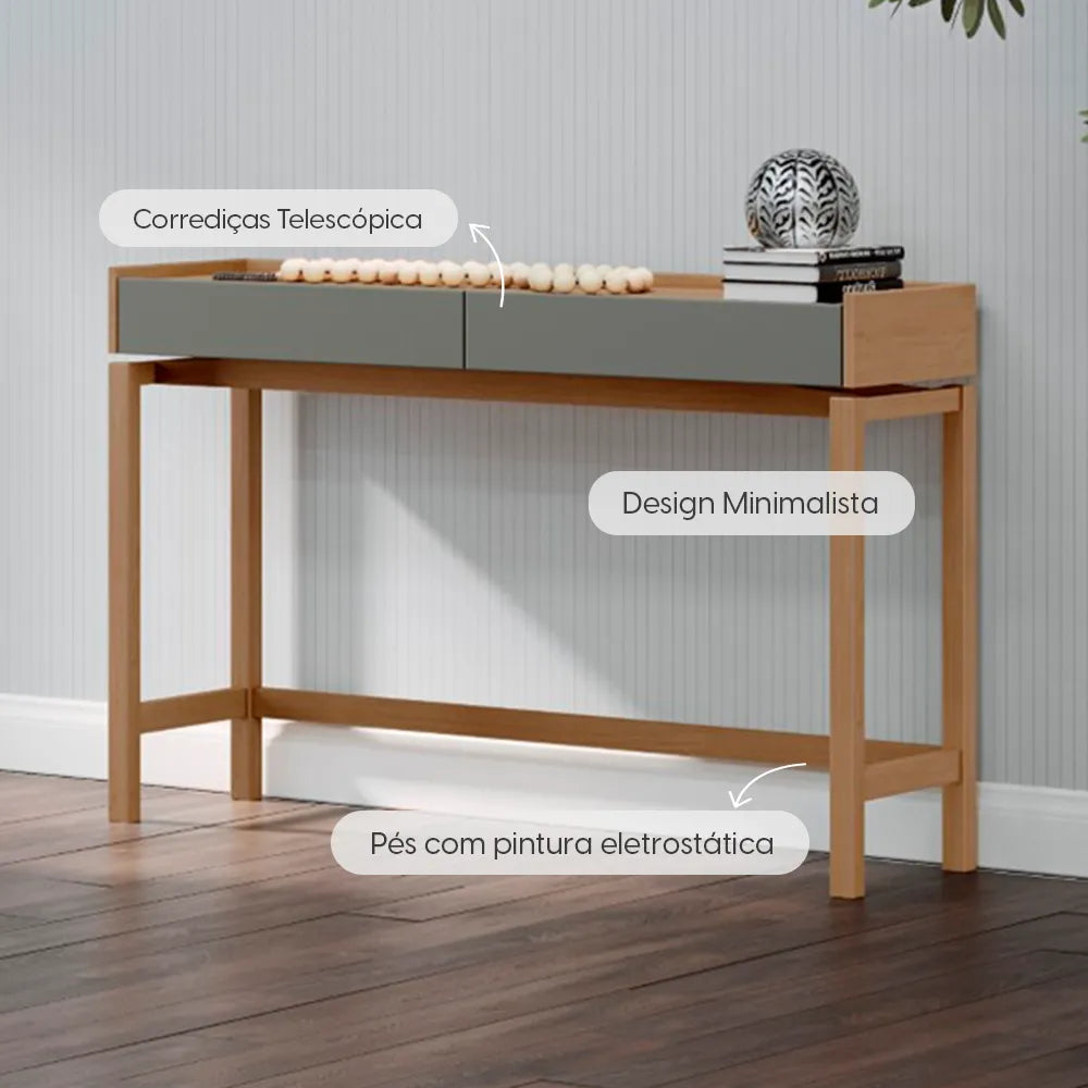 Aparador 2 Gavetas Amsterdã 120 cm - Natural c/ Verde