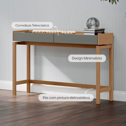 Aparador 2 Gavetas Amsterdã 120 cm - Natural c/ Verde