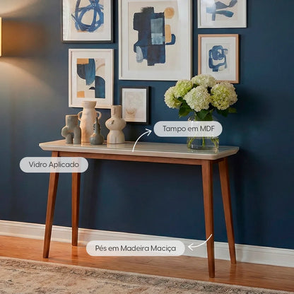 Aparador c/ Vidro Valência 136 cm - Natural c/ Branco