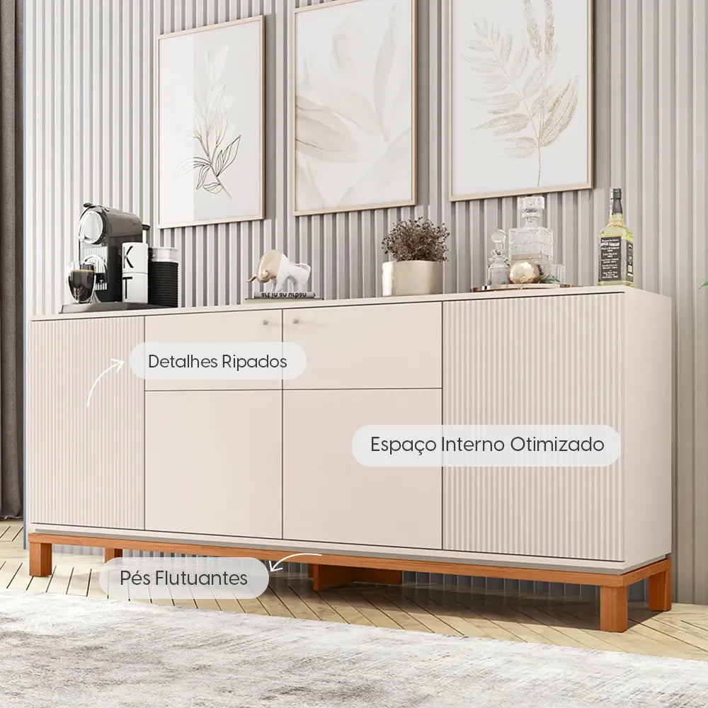 Buffet 4 Portas Capri 180 cm - Off White c/ Natural