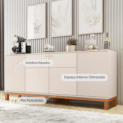 Buffet 4 Portas Capri 180 cm - Off White c/ Natural