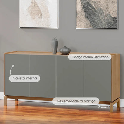 Buffet 4 Portas 1 Gaveta Amsterdã 165 cm - Natural c/ Verde