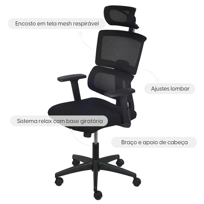 Cadeira de Escritório Giratória com Apoio de Braço e Regulagem de Altura Travis - Preto
