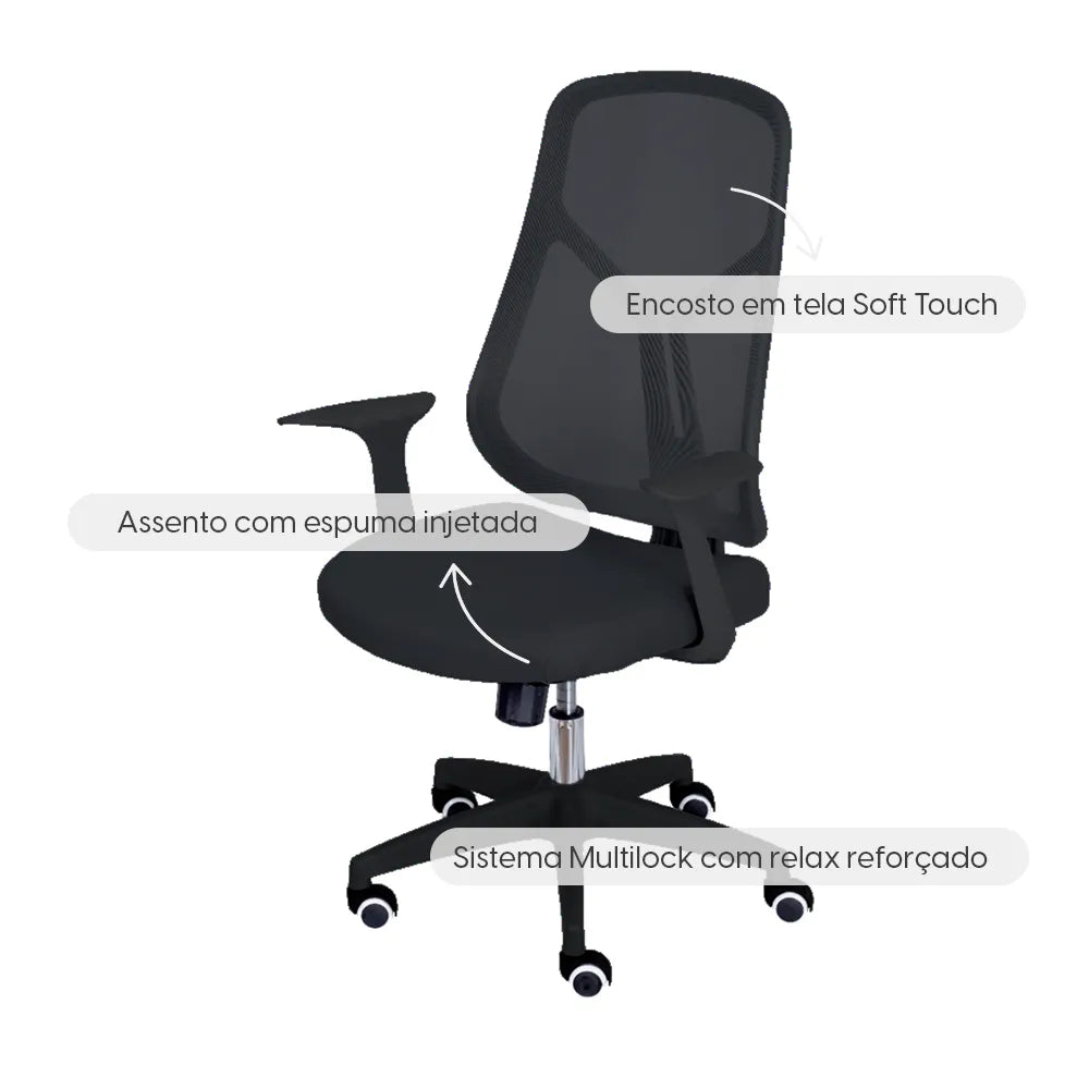 Cadeira de Escritório Giratória com Regulagem de Altura Sean - Preto