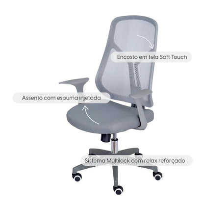 Cadeira de Escritório Giratória com Regulagem de Altura Sean - Cinza