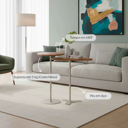 Conjunto de 2 Mesas Laterais Orgânica Botanic - Canella c/ Champanhe