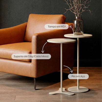Conjunto de 2 Mesas Laterais Redonda Orb - Canella c/ Champanhe