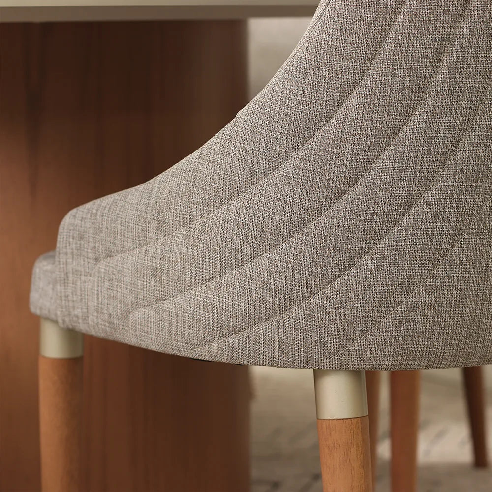 Conjunto de Jantar Mesa Redonda com Vidro Kalina 4 Cadeiras Evelyn - Canella c/ Cinza