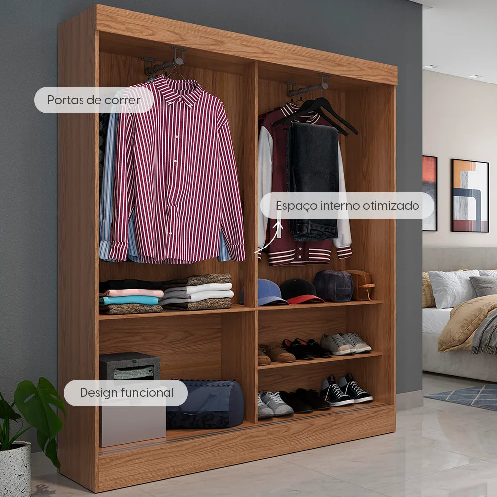 Guarda-Roupa Solteiro 2 Portas de Correr Harry 135 cm - Carvalho