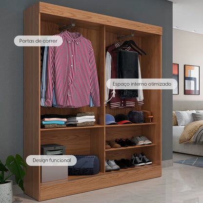 Guarda-Roupa Solteiro 2 Portas de Correr Harry 135 cm - Carvalho