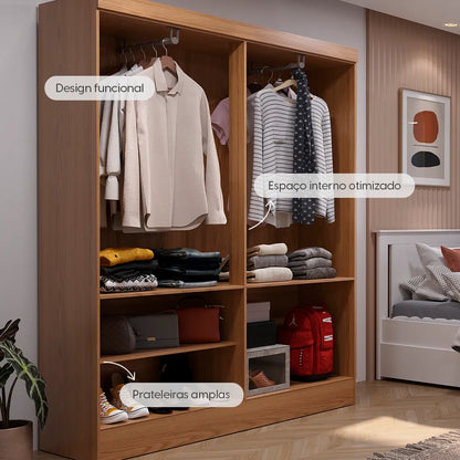 Guarda-Roupa Solteiro 4 Portas Jacob 135 cm - Carvalho
