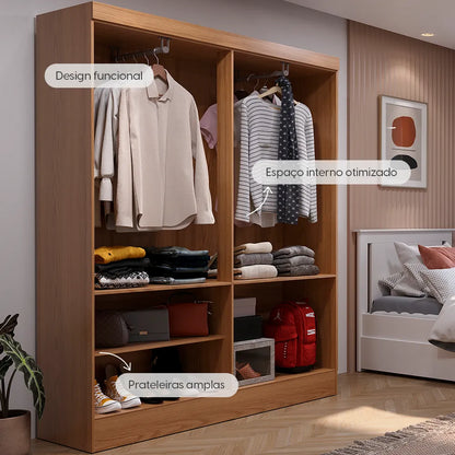 Guarda-Roupa Solteiro 4 Portas Jacob 135 cm - Carvalho c/ Off White