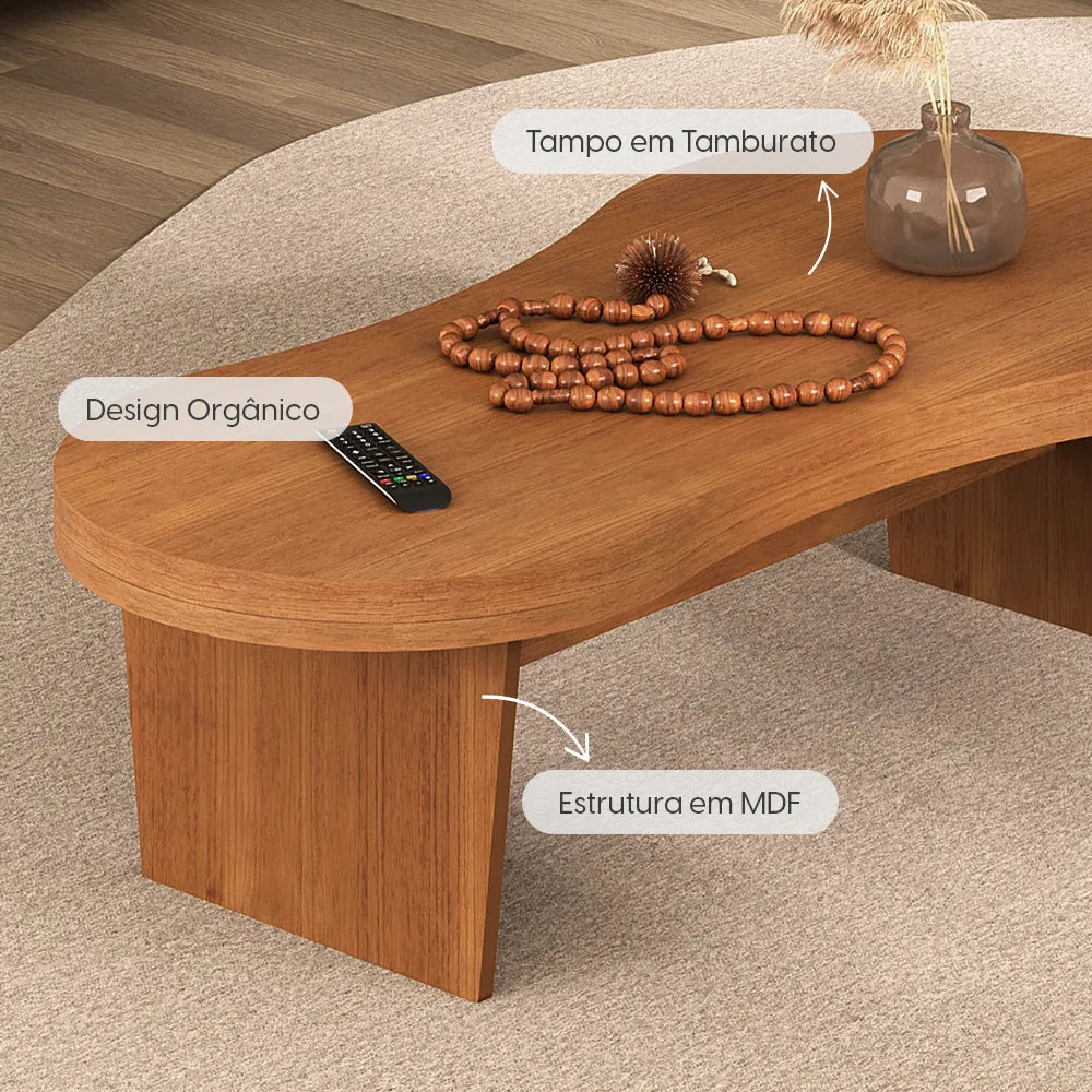 Mesa de Centro Orgânica para Sala Luna 120 cm - Mel