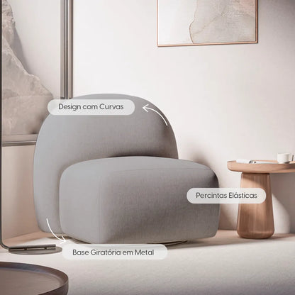 Poltrona Estofada Giratória Aurora - Linho Texturizado Cinza