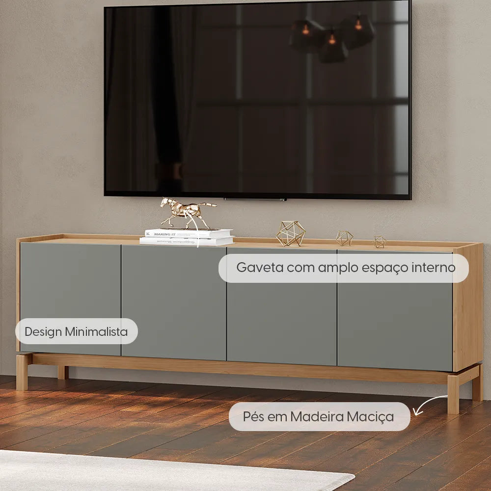 Rack para TV Até 50” 2 Portas 2 Gavetas Amsterdã 180 cm - Natural c/ Verde