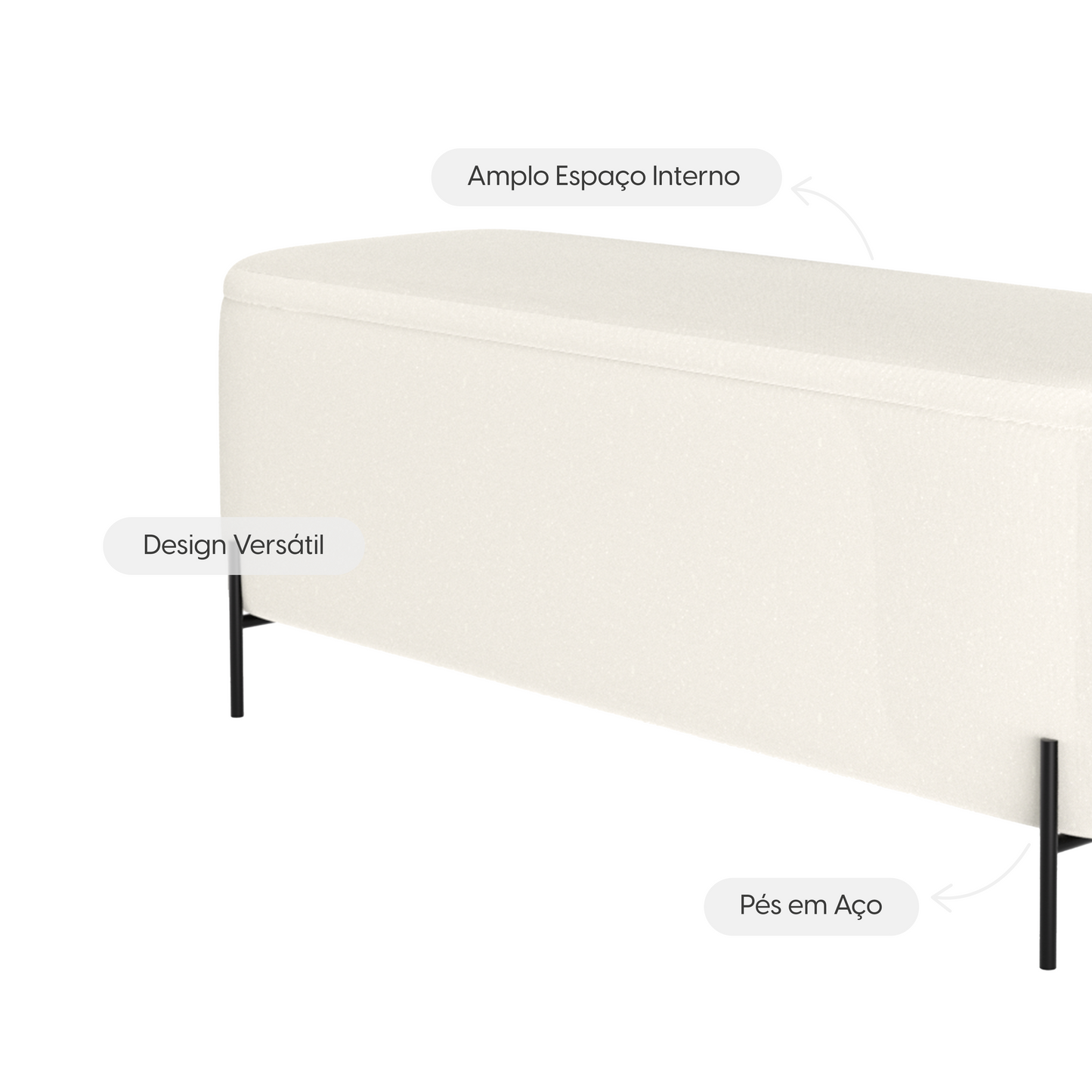 Recamier Estofado Nysa 140 cm - Linho Off White c/ Preto