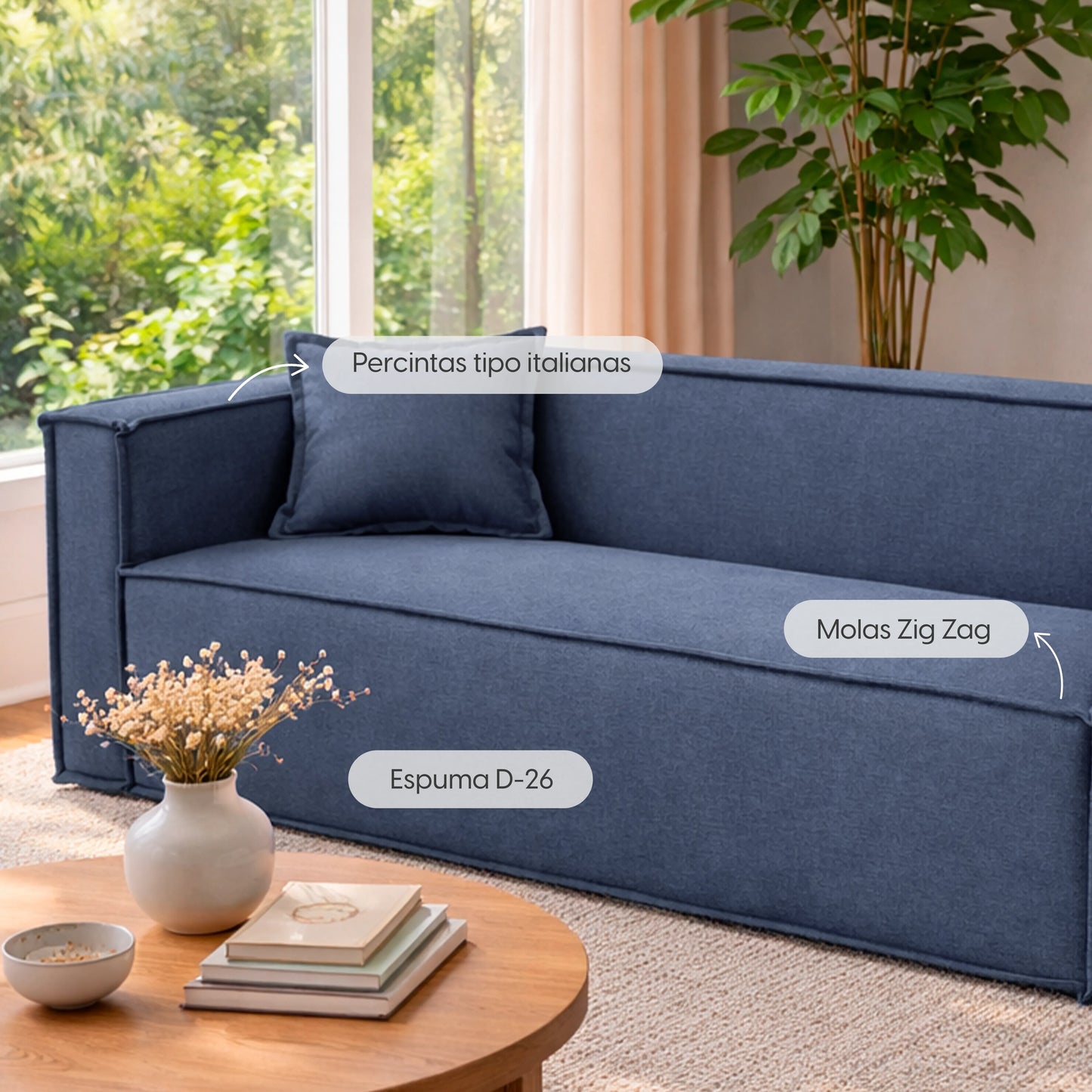 Sofá 3 Lugares Freddo 205 cm - Linho Texturizado Azul