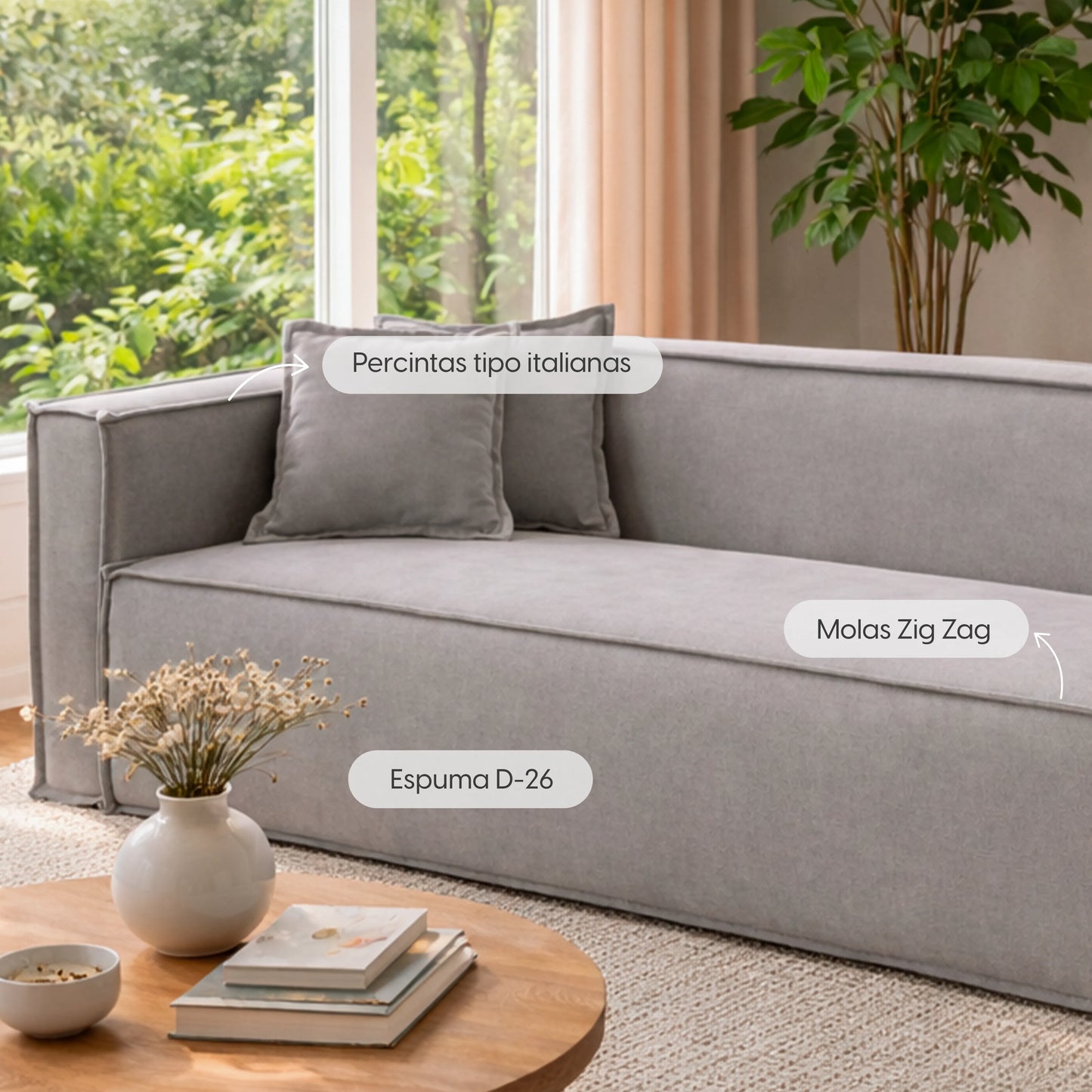 Sofá 3 Lugares Freddo 205 cm - Linho Texturizado Cinza