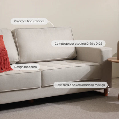 Conjunto Sala de Estar Completo Rack para TV até 75” Flynt com Painel Oslo - Sofá 3 Lugares Madrid - Mesa de Centro Elia