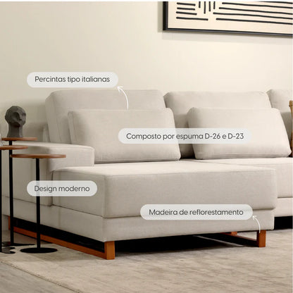 Conjunto Sala de Estar Rack para TV até 75” Flynt - Sofá 6 Lugares com Chaise Lado Esquerdo Mônaco