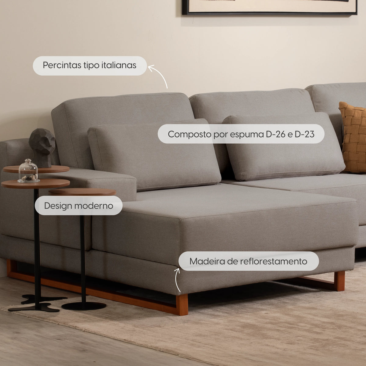 Sofá 6 Lugares com Chaise Lado Esquerdo Mônaco 330 cm - Linho